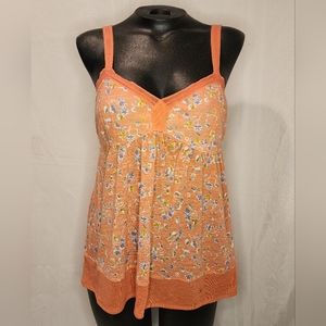 NWT American Eagle Peach Floral Spaghetti Strap Babydoll Tank Adjustable Straps